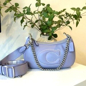 COACH Teri Leather Shoulder Bag With Signature Quilting Silver/Mist.